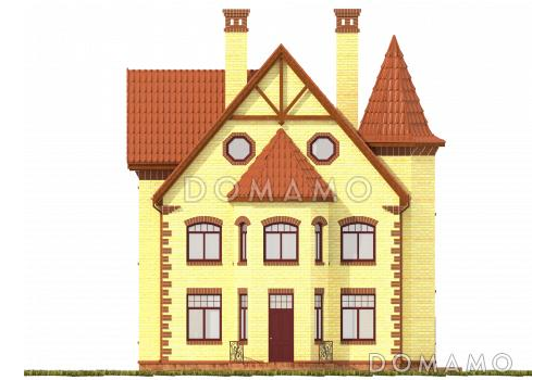 Проект трехэтажного дома с башней, верандой и функциональными чердачными помещениями / Фасад 3