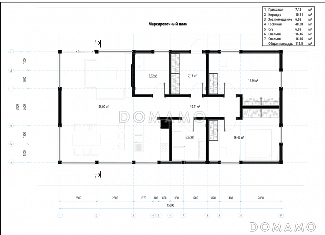 одноэтажный фахверк с плоской кровлей / План 1 этажа