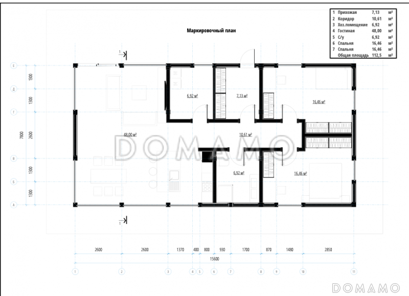 одноэтажный фахверк с плоской кровлей / План 1 этажа