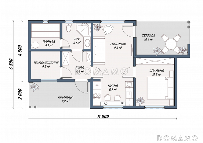 Каркасный дом "Кристиансен" / План 1 этажа Каркасный дом "Кристиансен" / План 1 этажа