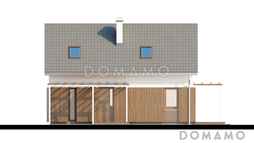 Проект одноэтажного мансардного дома из кирпича с навесом для автомобиля / Фасад 4