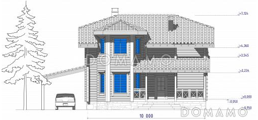 Проект коттеджа из бруса с эркером / Фасад 1