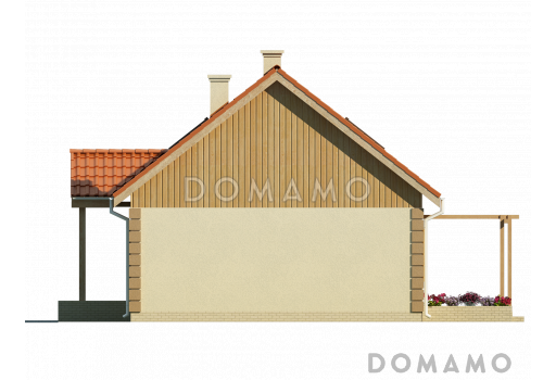 Проект одноэтажного мансардного дома из газобетона с камином в центральной части дома / Фасад 4