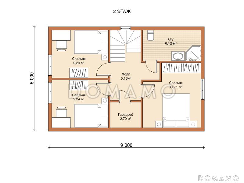 Каркасный дом "Уют" / План 2 этажа