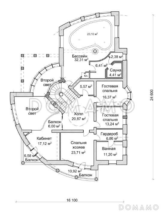Проект дома с двусветной гостиной и бассейном / План 2 этажа