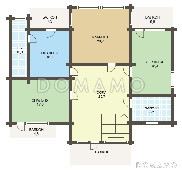 Проект большого деревянного дома из клееного бруса с бильярдной / План мансардного этажа Проект большого деревянного дома из клееного бруса с бильярдной / План мансардного этажа