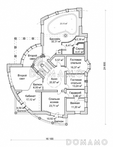 Проект дома с двусветной гостиной и бассейном / План 2 этажа