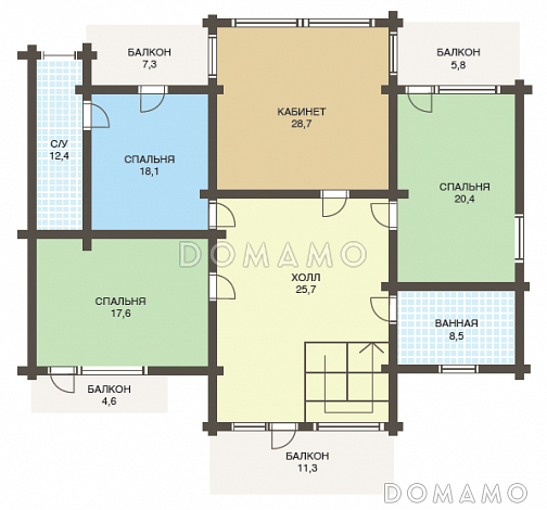 Проект большого деревянного дома из клееного бруса с бильярдной / План мансардного этажа Проект большого деревянного дома из клееного бруса с бильярдной / План мансардного этажа