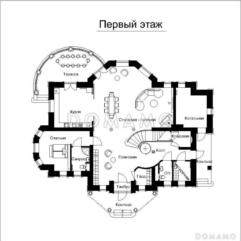 Индивидуальный проект загородного дома без подвала / План 1 этажа