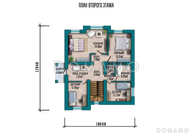 Проект дома с мансардой и шестью спальнями / План 2 этажа