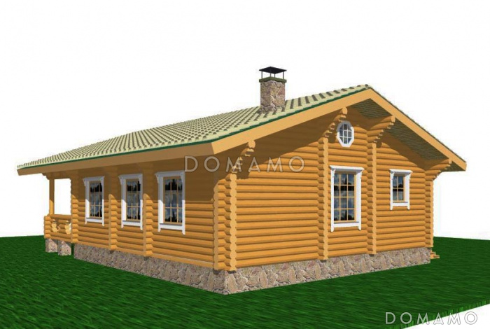 Проект одноэтажного коттеджа из бревна с террасой Проект одноэтажного коттеджа из бревна с террасой