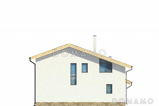 Проект дома с  крытой террасой, дровником, гостиной с камином, парной, двумя спальнями на мансардном этаже / Фасад 4