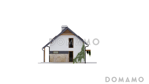 Проект одноэтажного мансардного дома из газобетона с кабинетом, тремя спальнями и хозяйской гардеробной / Фасад 2