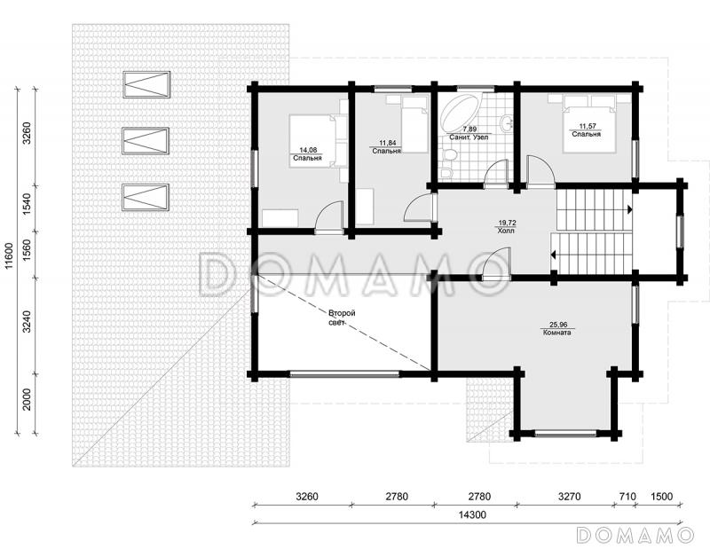 Проект дома из клееного бруса с большой террасой и зимним садом / План мансардного этажа
