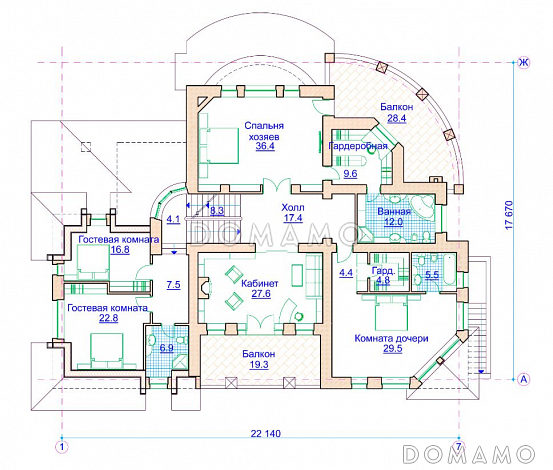 Проект коттеджа в стиле модерн с гаражом на 2 а/м и сауной / План 2 этажа Проект коттеджа в стиле модерн с гаражом на 2 а/м и сауной / План 2 этажа