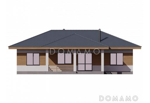 Проект одноэтажного дома из керамоблока с 4 комнатами, 3 санузлами и крытой террасой / Фасад 3