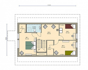 Проект каркасного дома с небольшой кухней / План мансардного этажа Проект каркасного дома с небольшой кухней / План мансардного этажа