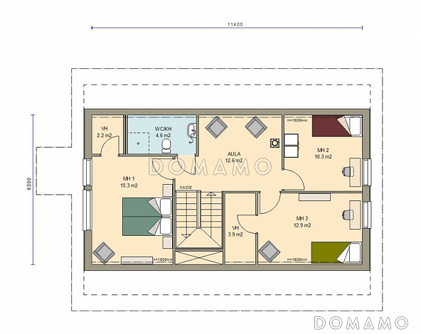 Проект каркасного дома с небольшой кухней / План мансардного этажа Проект каркасного дома с небольшой кухней / План мансардного этажа