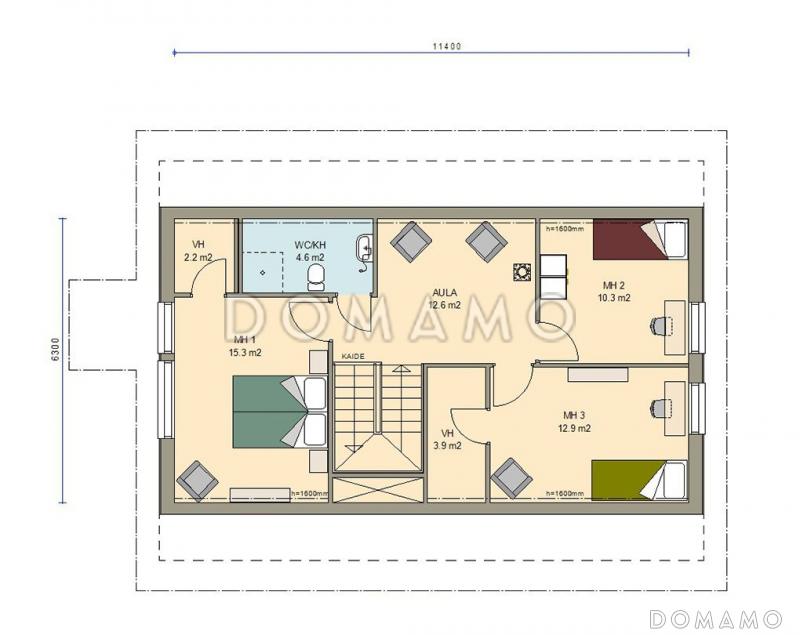 Проект каркасного дома с небольшой кухней / План мансардного этажа