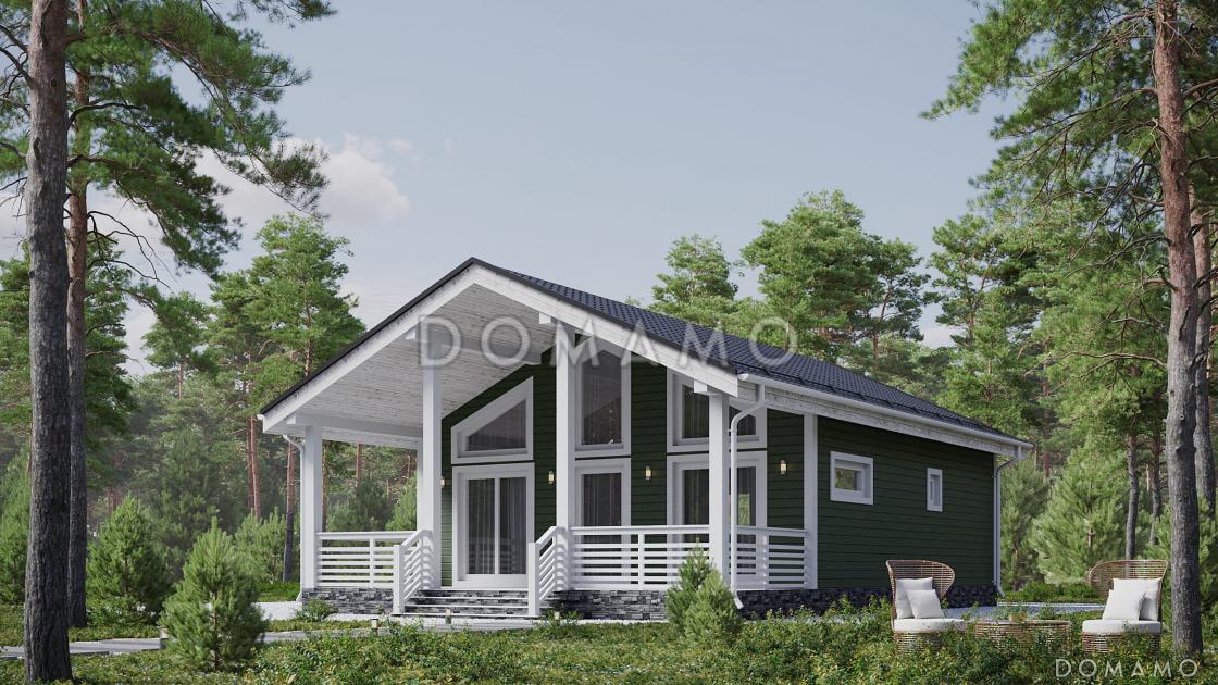 Проект одноэтажного каркасного дома с двумя спальнями и террасой / 2