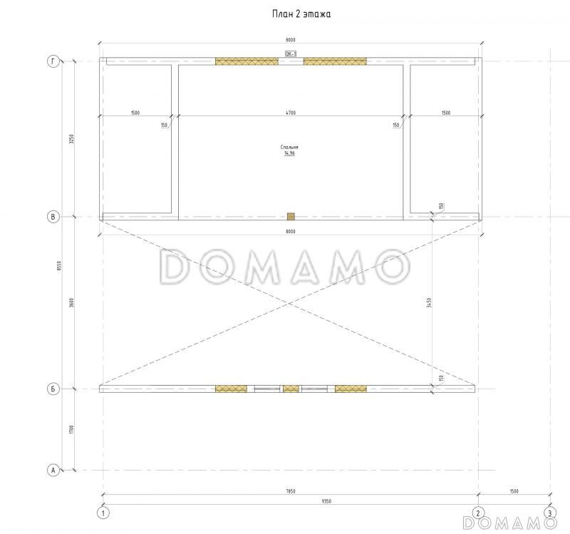 Проект каркасного дома со спальней наверху и вторым светом / План мансардного этажа Проект каркасного дома со спальней наверху и вторым светом / План мансардного этажа