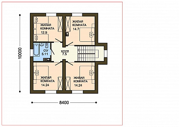 Проект вместительного коттеджа с каменными столбами крыльца и навеса / План 2 этажа Проект вместительного коттеджа с каменными столбами крыльца и навеса / План 2 этажа