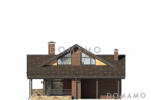 Проект дома с крытой террасой, навесом для автомобиля, вторым светом в гостиной / Фасад 4