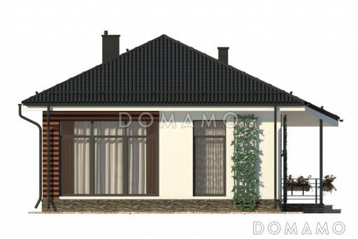 Проект одноэтажного домика с красной полосатой отделкой  фасадов / Фасад 2