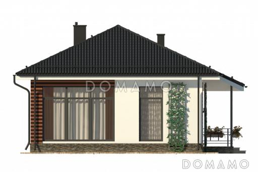 Проект одноэтажного домика с красной полосатой отделкой  фасадов / Фасад 2