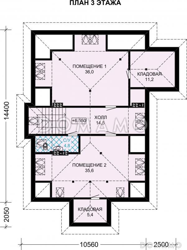 Проект дома из газобетона с просторным балконом на втором этаже / План мансардного этажа