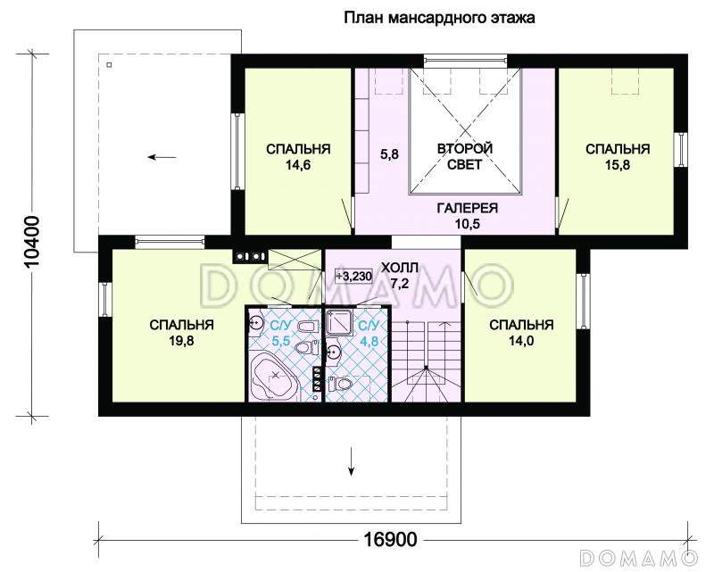 Проект дома из панелей SIP с четырьмя просторными спальными комнатами на мансардном этаже / План мансардного этажа