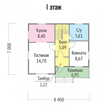 Проект каркасного дома для небольшой семьи / План 1 этажа Проект каркасного дома для небольшой семьи / План 1 этажа