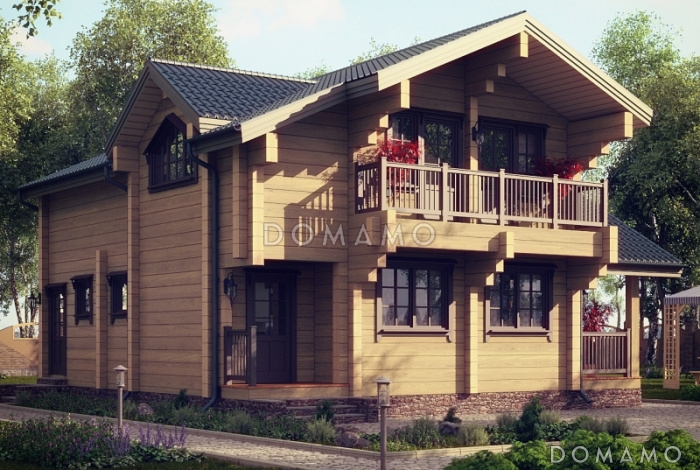 Проект двухэтажного пятикомнатного дома из клееного бруса