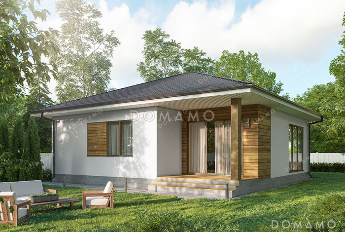 Проект одноэтажного дома с тремя спальнями и террасой Проект одноэтажного дома с тремя спальнями и террасой