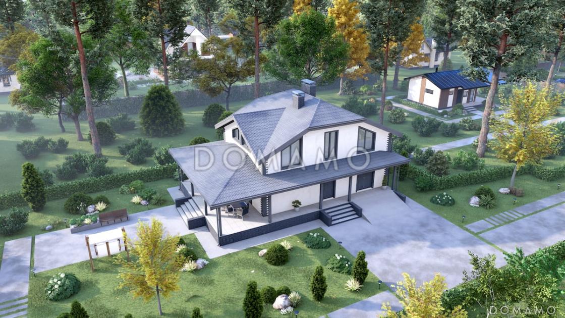 Проект мансардного дома с сауной, летним душем и большой крытой террасой / 5