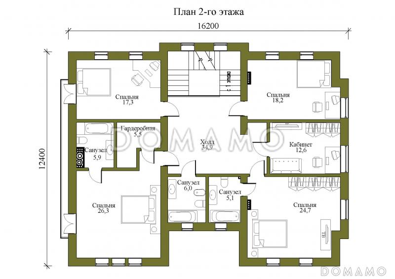 Проект двухэтажного дома в стиле фахверк с подвалом и лаундж-зоной / План 2 этажа
