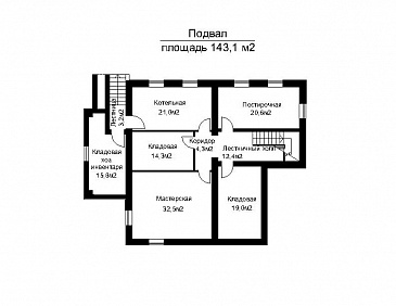 Проект двухэтажного загородного дома с высоким крыльцом / План цокольного этажа Проект двухэтажного загородного дома с высоким крыльцом / План цокольного этажа