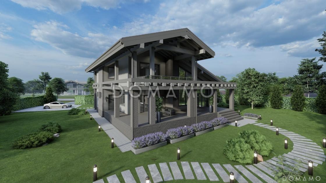 Проект дома с мансардой, вторым светом, балконом и крытой террасой / 1