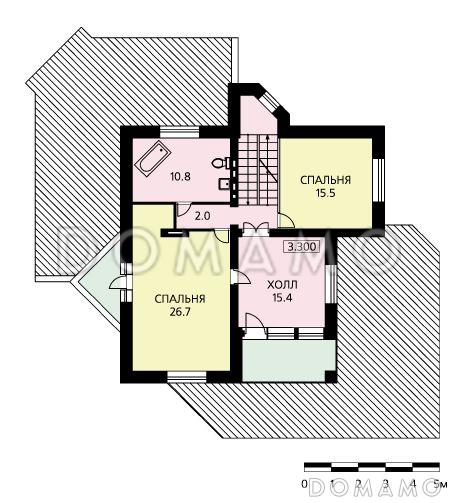 Проект стильного дома из пенобетона с бассейном и зимним садом на первом этаже / План 2 этажа