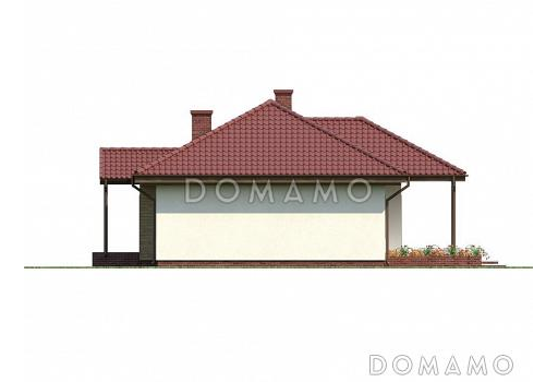 Проект комфортного одноэтажного дома из кирпича с тремя спальнями, просторной гостиной и с возможностью обустройства мансардного этажа / Фасад 1