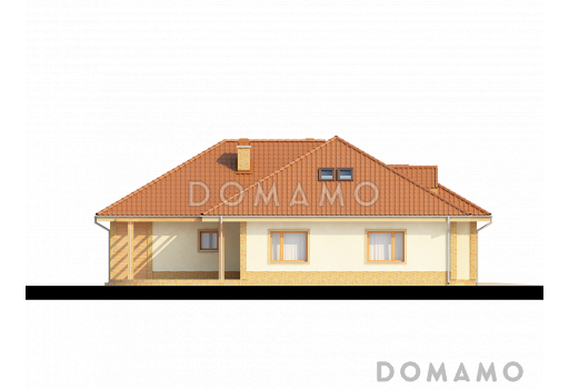 Проект одноэтажного дома из газобетона с тремя спальнями, просторной гостиной и гаражом / Фасад 3