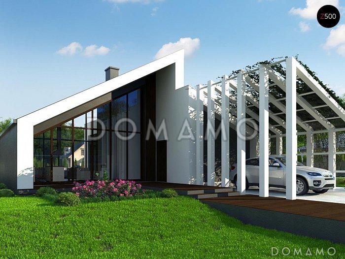Проект современного одноэтажного дома из кирпича с тремя спальнями и просторной гостиной с панорамным остеклением / 2