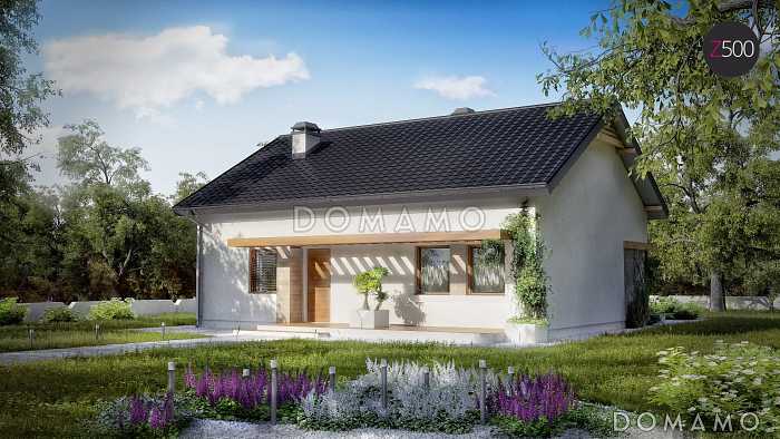 Проект компактного одноэтажного дома из кирпича с двумя спальнями и с возможностью обустройства чердачного помещения Проект компактного одноэтажного дома из кирпича с двумя спальнями и с возможностью обустройства чердачного помещения