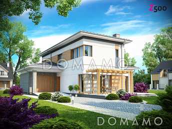 Проект современного двухэтажного дома из газобетона с четырьмя спальнями и пристроенным гаражом Проект современного двухэтажного дома из газобетона с четырьмя спальнями и пристроенным гаражом