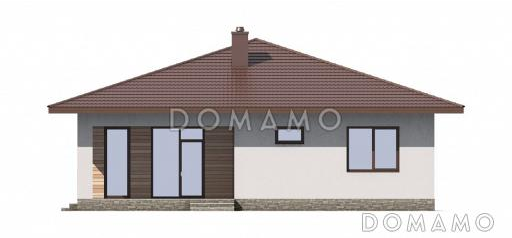 Проект одноэтажного дома из SIP панелей с тремя спальнями, шатровой крышей и комбинированной облицовкой / Фасад 1