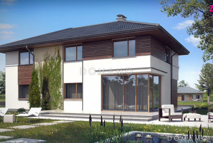 Проект двухэтажного дома из газобетона с пятью спальнями и кабинетом Проект двухэтажного дома из газобетона с пятью спальнями и кабинетом