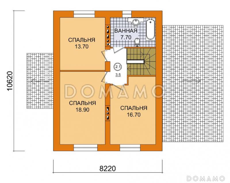 Проект дома из пеноблоков с французскими балконами / План мансардного этажа