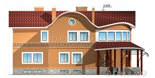 Проект двухэтажного дома с бильярдной и тренажерным залом на цокольном этаже / Фасад 1