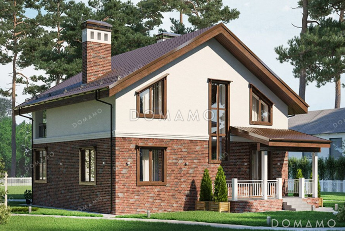 Проект дома с просторной кухней-столовой, загороженным крыльцом и уютным балконом на верхнем этаже Проект дома с просторной кухней-столовой, загороженным крыльцом и уютным балконом на верхнем этаже