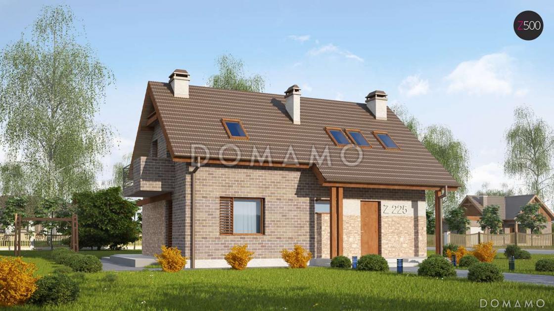 Проект одноэтажного мансардного дома из газобетона c отделкой фасадов облицовочным кирпичом, с кабинетом и тремя спальнями  / 2